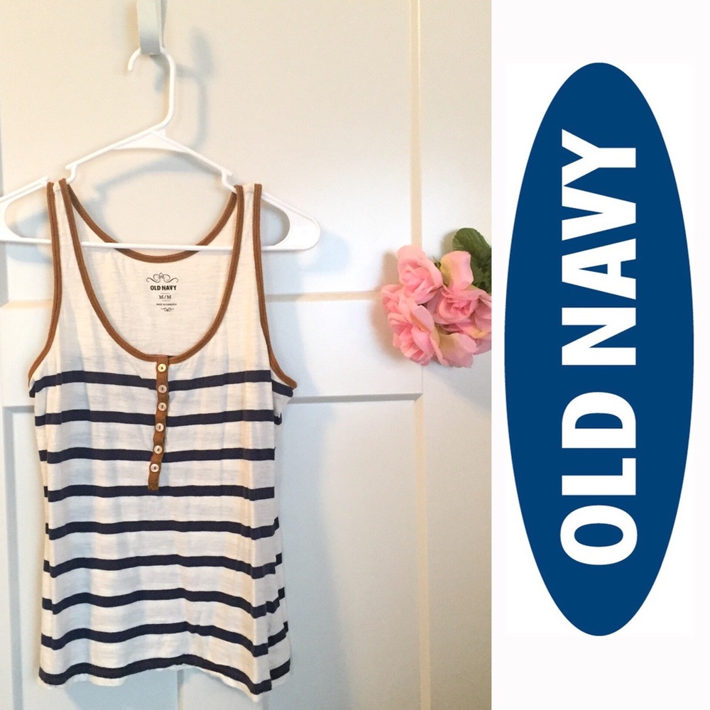 Ivory and Navy Stripe Button Tank